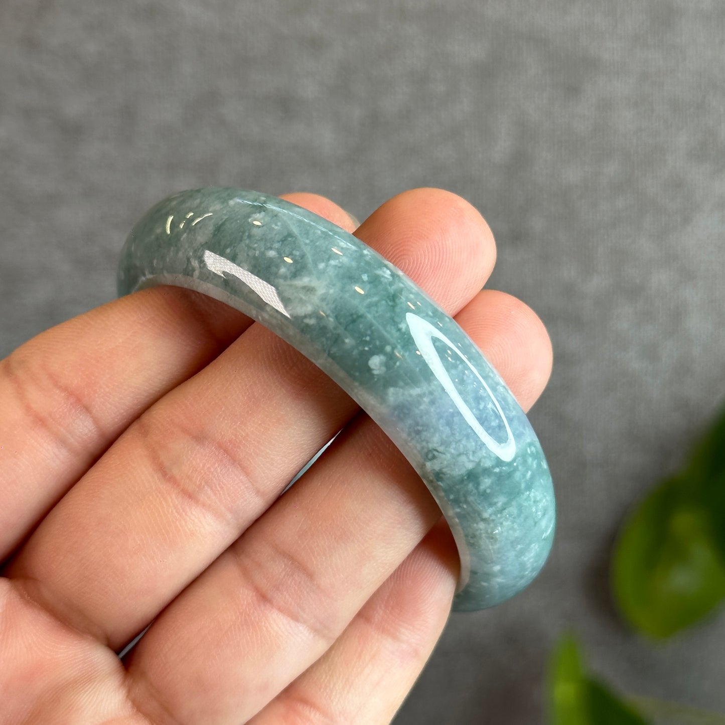 Water Green Jadeite Jade Bangle Leaf Style Size 55 mm