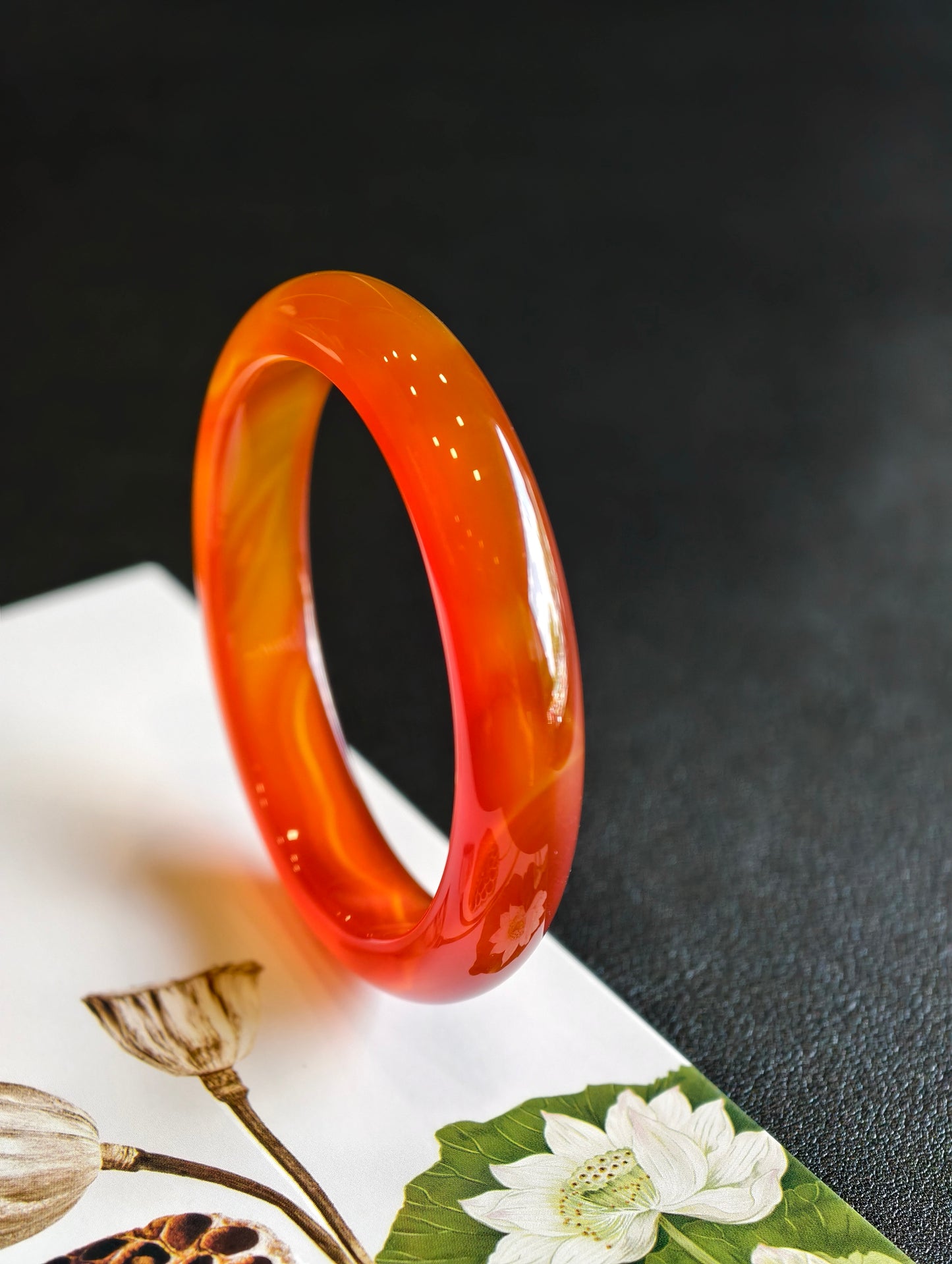 Natural Red Agate Bangle Leaf Style Size 51 mm