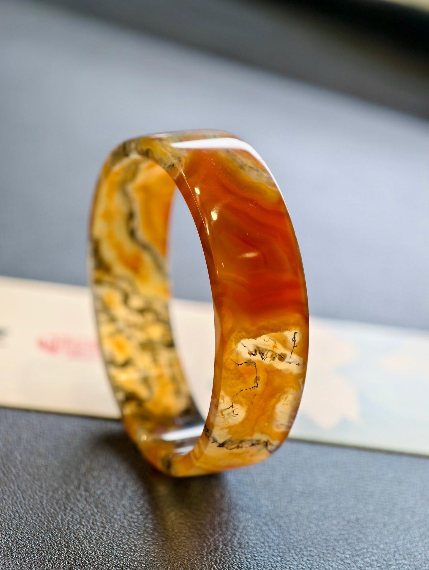 Natural Moss Agate VIP Bangle Square Style Size 52 mm