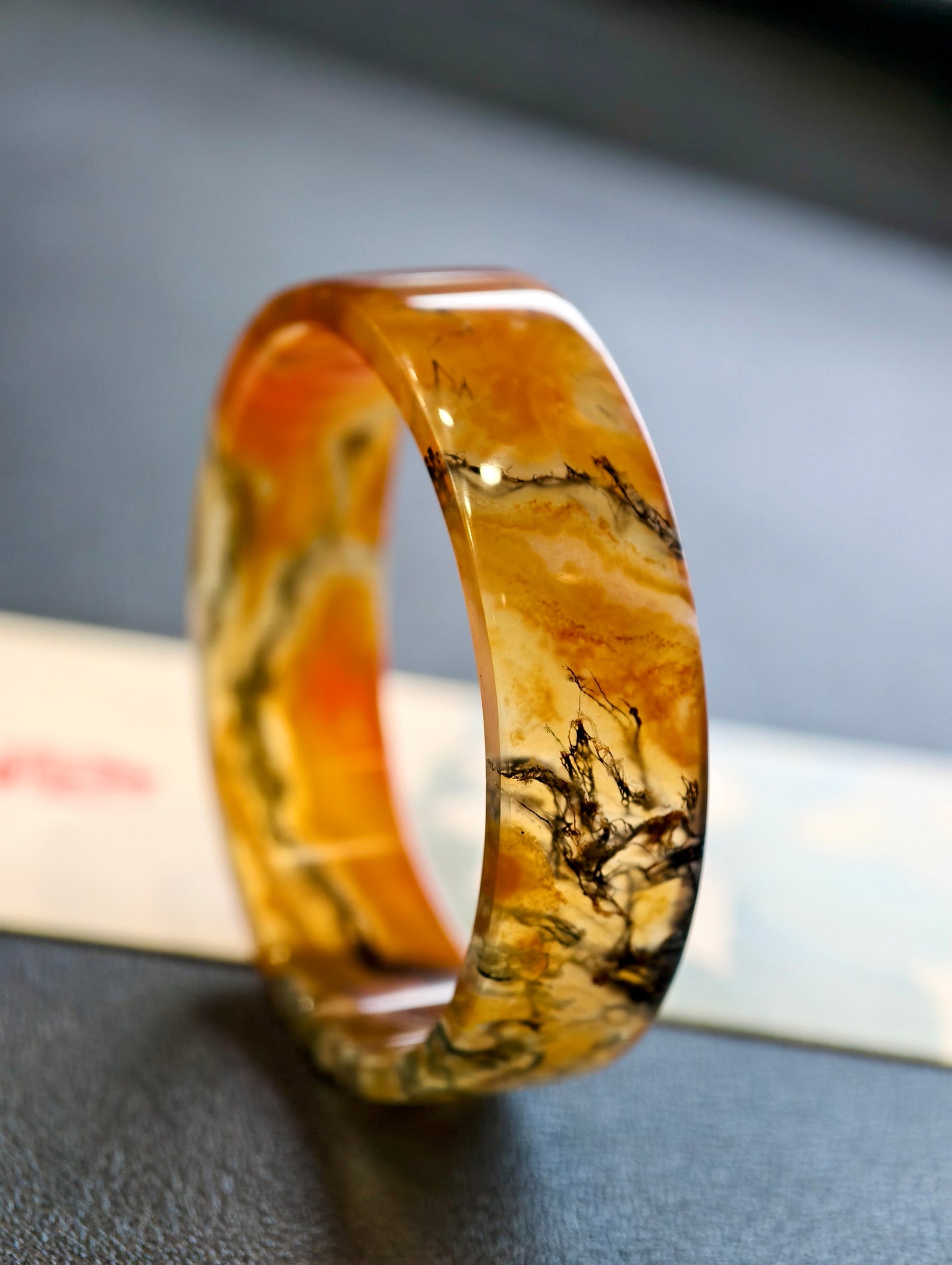 Natural Moss Agate VIP Bangle Square Style Size 52 mm