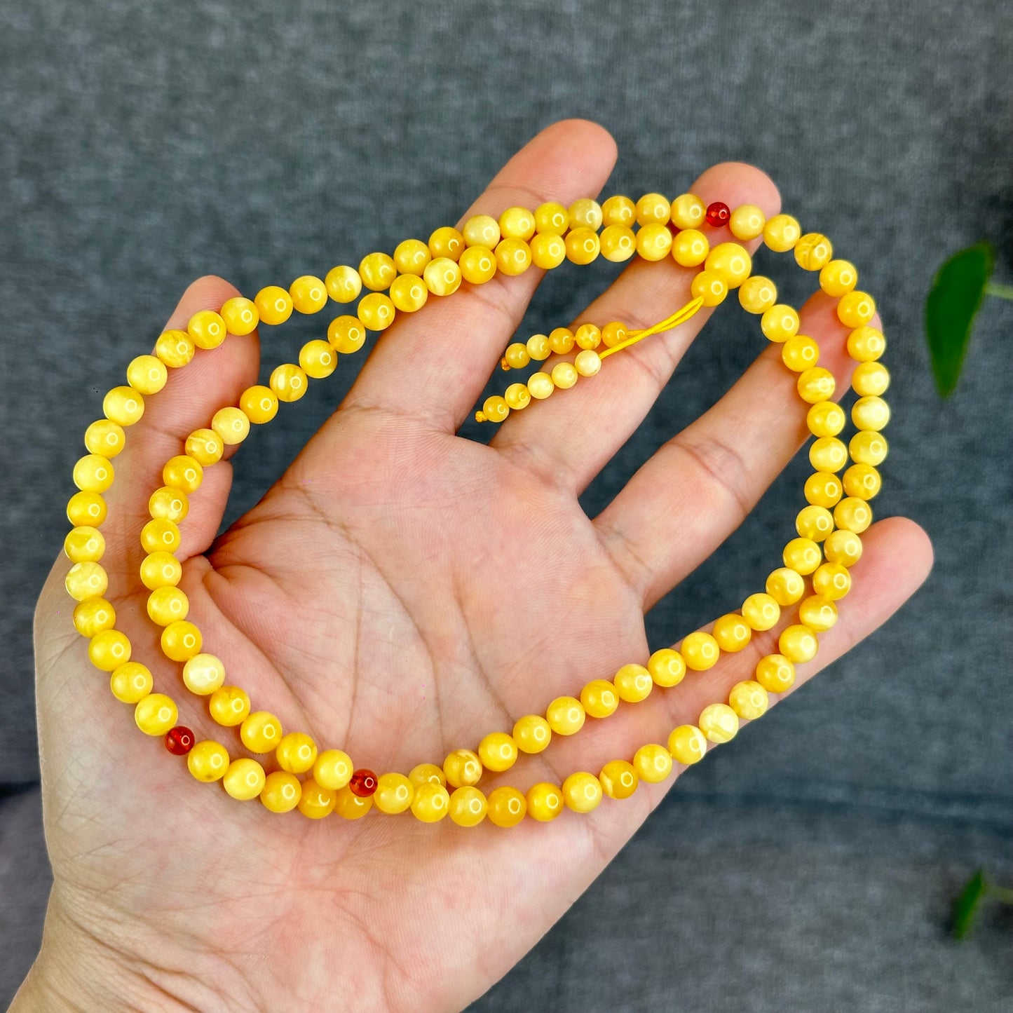 Natural Golden Amber Triple Wrap 108 Bead Bracelet Size 6 mm