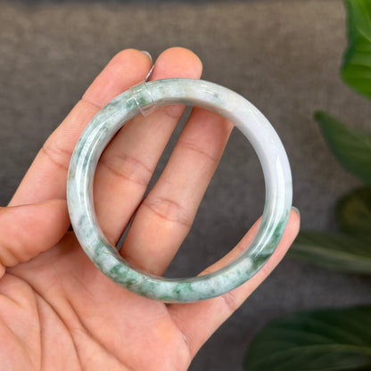 Natural Floral Green with Touches of Orange Jadeite Jade Bangle Leaf Style Size 57 mm