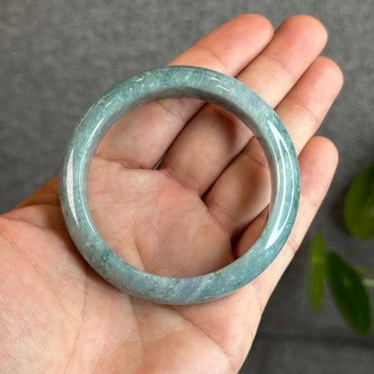 Water Green Jadeite Jade Bangle Leaf Style Size 55 mm