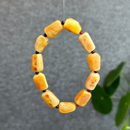 Natural Root Amber Freeform mixed with Garnet Bracelet Size 9 mm