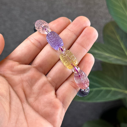 Natural Fluorite Barrel Carved Bracelet Size 10.8 mm