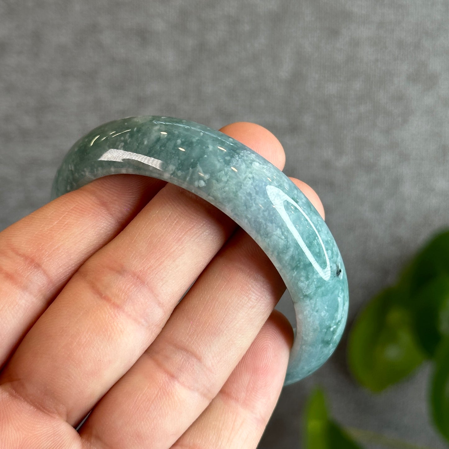 Water Green Jadeite Jade Bangle Leaf Style Size 55 mm