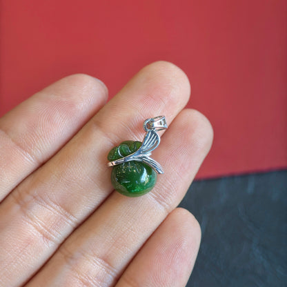 Prosperous Bag Natural Nephrite Jade Pendant  with Gold Plated  Silver Hook