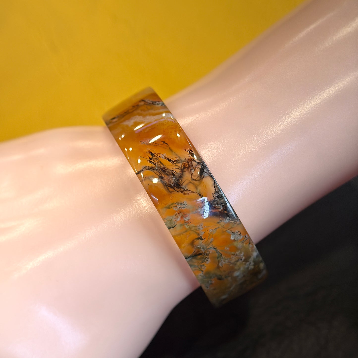 Natural Moss Agate VIP Bangle Square Style Size 52 mm