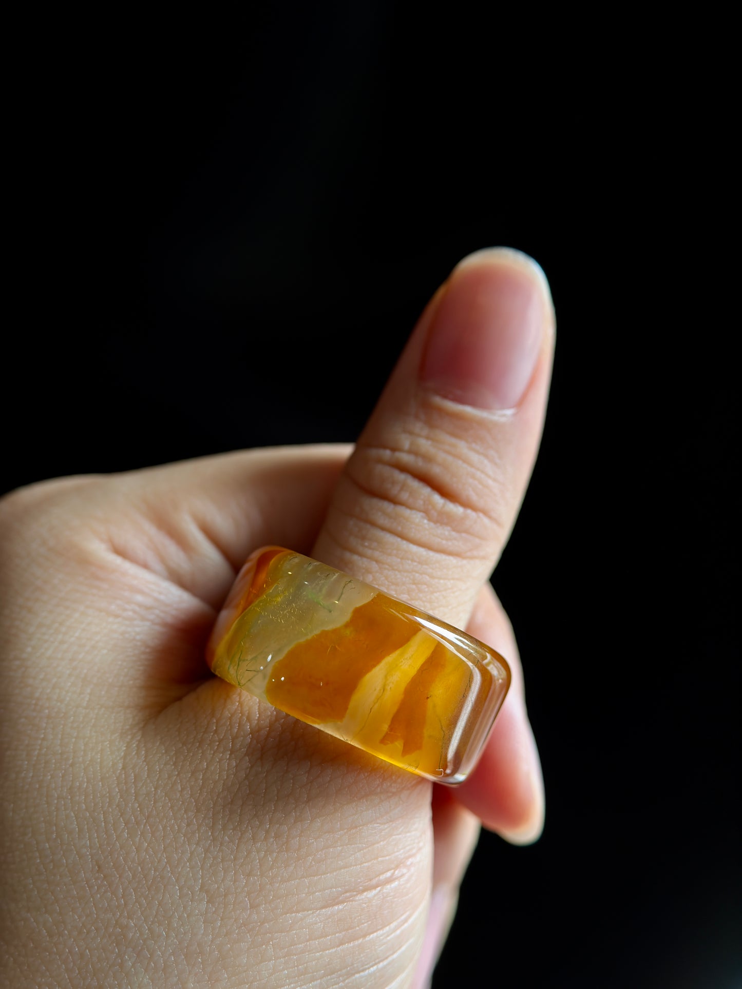 Natural Orange  Moss Agate Ring Square Style Size 2.35