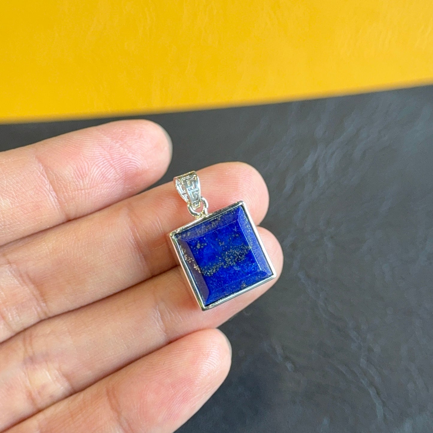 Natural Lapis Lazuli Square Pendant in Gold Platted Silver Plated Setting