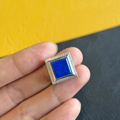 Natural Lapis Lazuli Square Charm in Gold Platted Silver Plated Setting