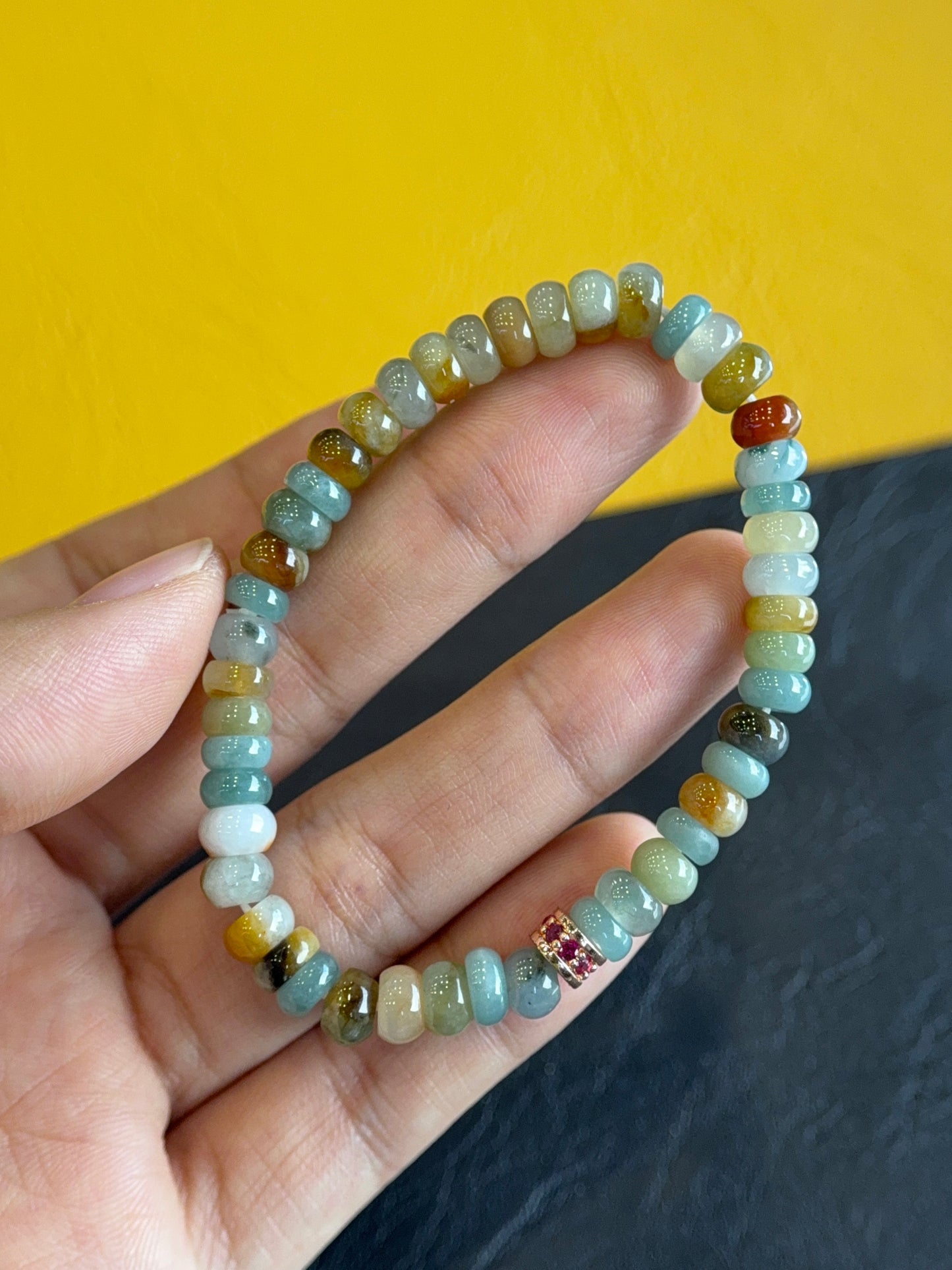 Natural Multi-Colour Jadeite Jade Rondelle Bracelet Size 6 mm