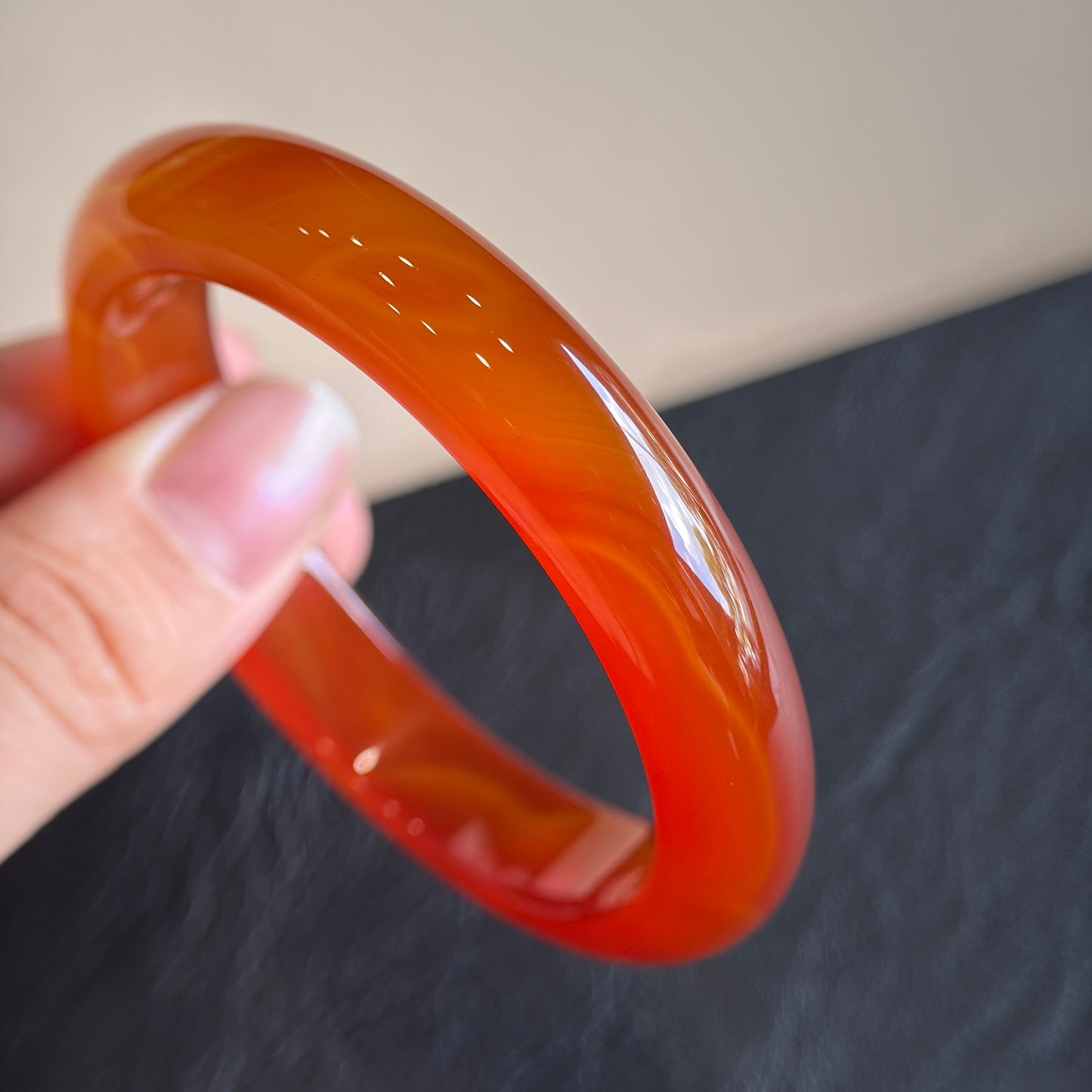 Natural Red Agate Bangle Leaf Style Size 51 mm