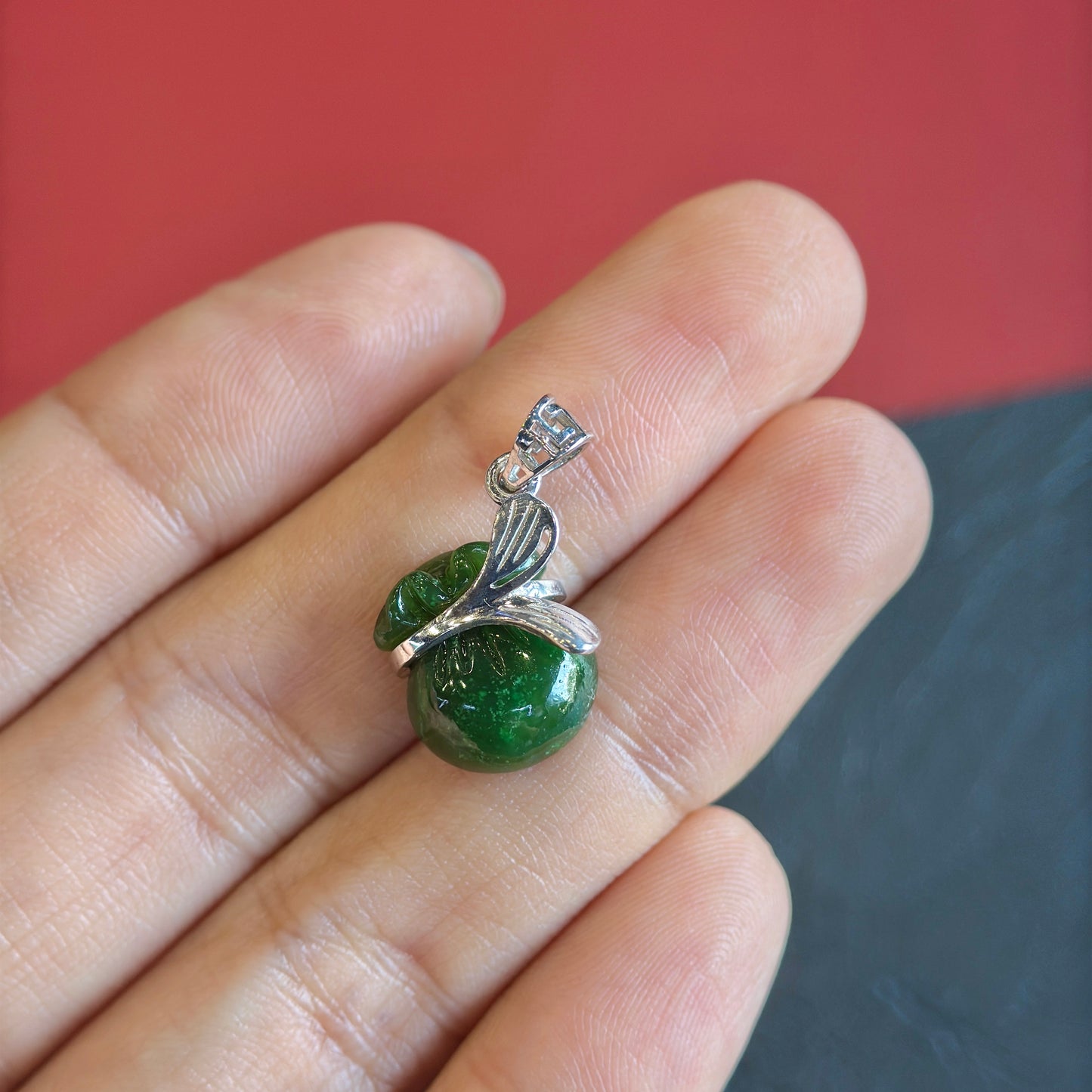Prosperous Bag Natural Nephrite Jade Pendant  with Gold Plated  Silver Hook