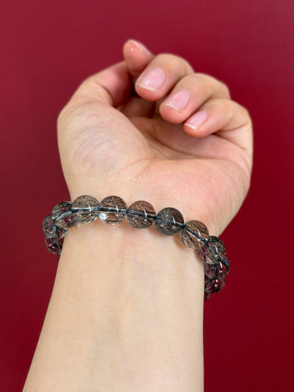 Natural Black Rutilated Quartz Bracelet Size 10 mm