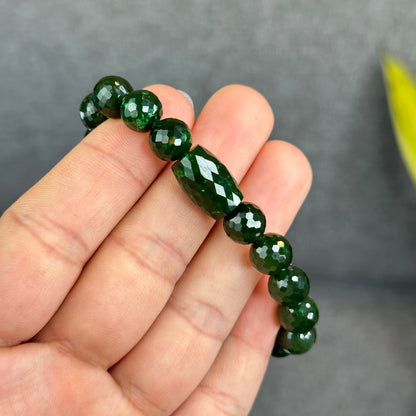 Natural Nephrite Jade High Quality Faceted Bracelet Size 9 mm