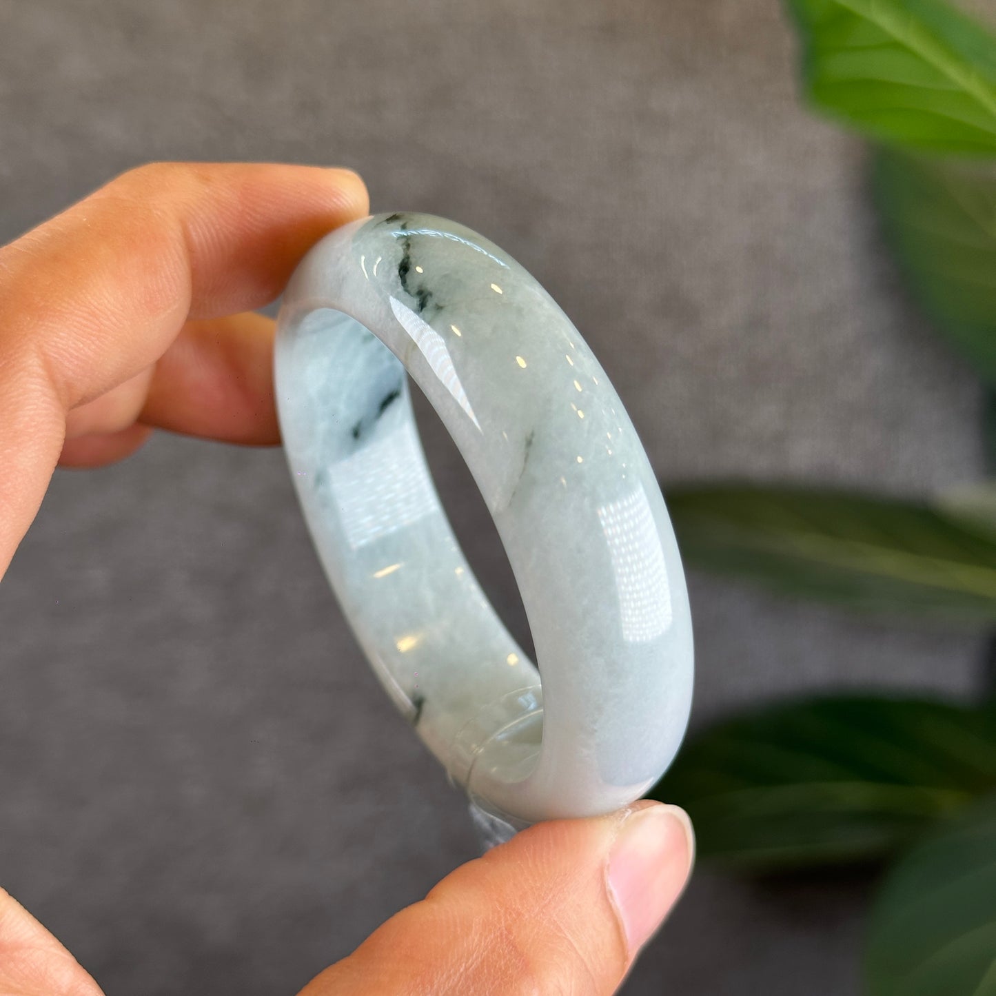 Water Green Floral Pattern Jadeite Jade Bangle Leaf Sytle Size 49.3 mm Certificate 275953