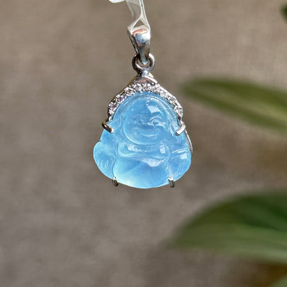 Happy Buddha Aquamarine Pendant in Silver Setting