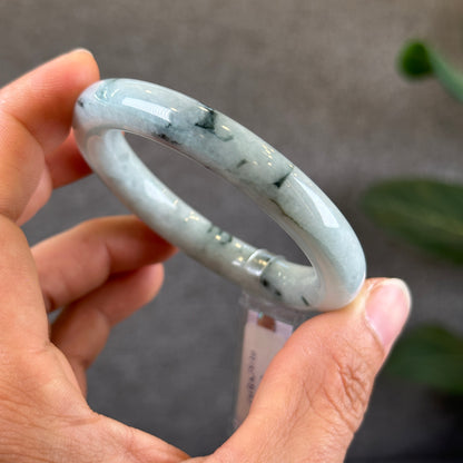 Water Green Floral Pattern Jadeite Jade Bangle Chopstick Style Size 51.2 mm Certificate 727358