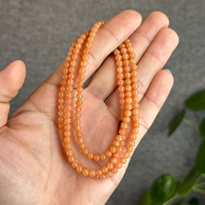 Bracelet triple tour de jade jadéite orange taille 4,2 mm