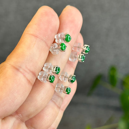 Natural Imperial Jadeite Jade Stud Earrings with S925 Silver Setting