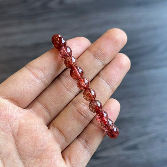 Natural Red Rutilated Quartz Bracelet Size 7.5 mm