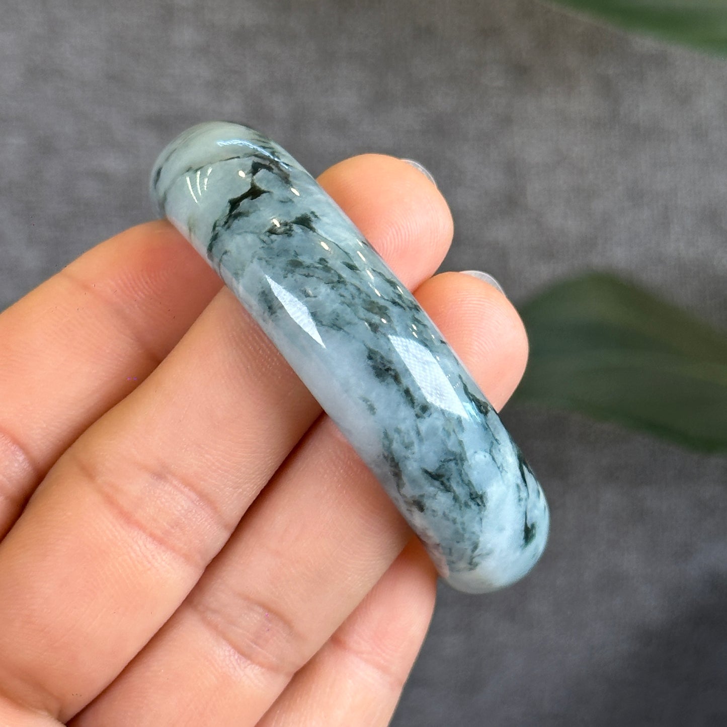 Natural Water Green Floral Pattern Jadeite Jade Bangle Leaf Sytle Size 50 mm Certificate 287437
