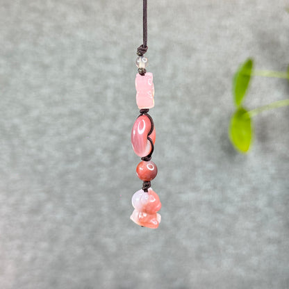 Natural Yuanyuan Pink Agate Bear Hanging Accessory