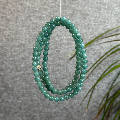 Natural Light Water Green Jadeite Jade Necklace Size 6 mm