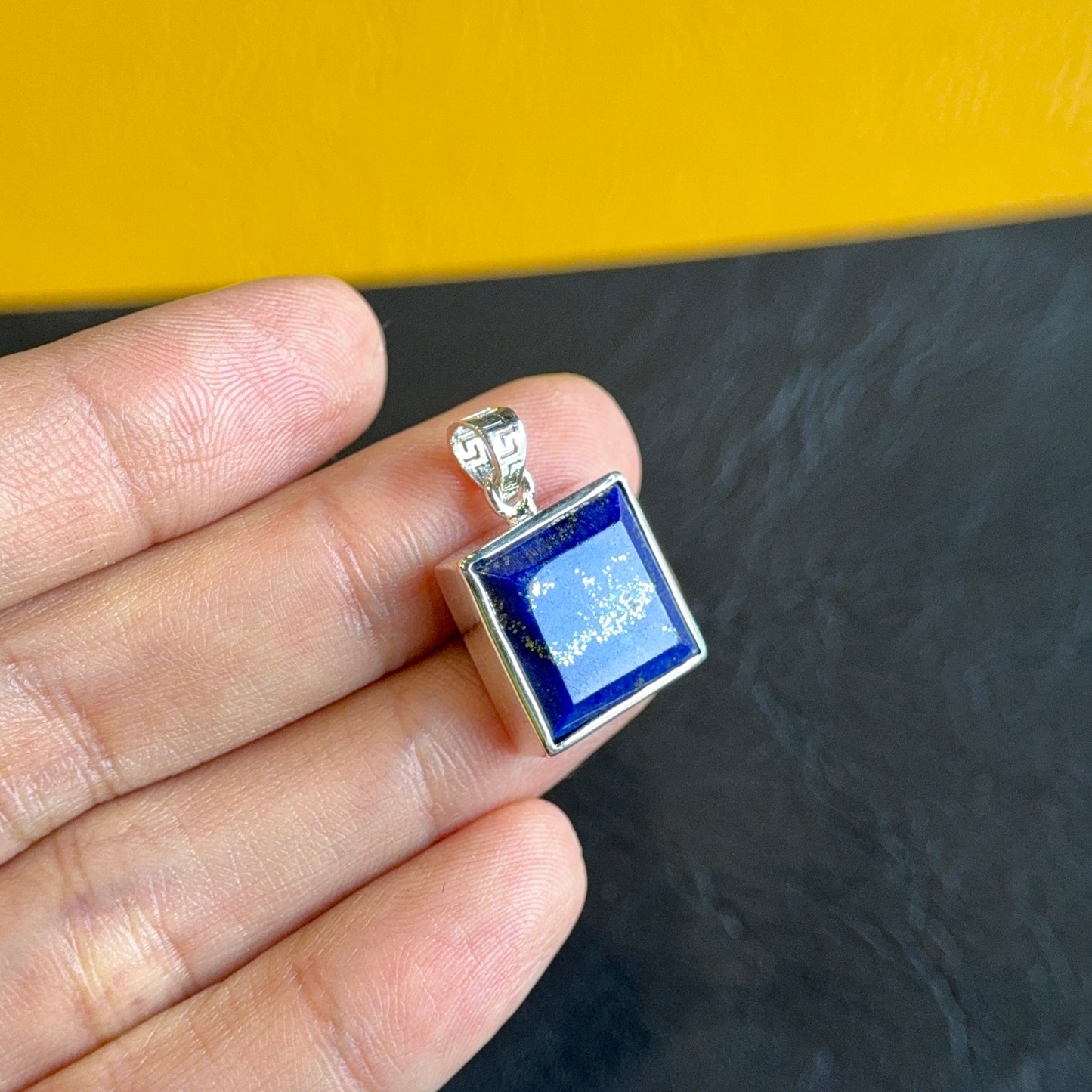 Natural Lapis Lazuli Square Pendant in Gold Platted Silver Plated Setting