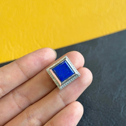 Natural Lapis Lazuli Square Charm in Gold Platted Silver Plated Setting