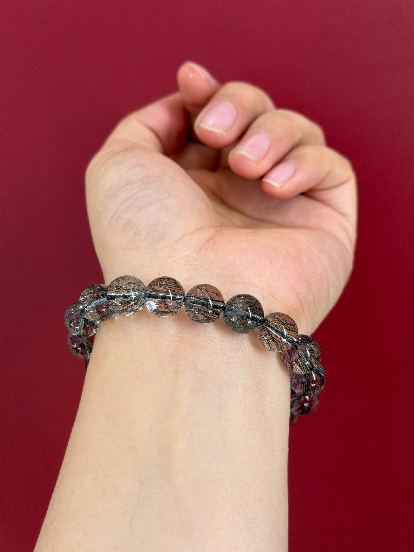 Natural Black Rutilated Quartz Bracelet Size 10 mm