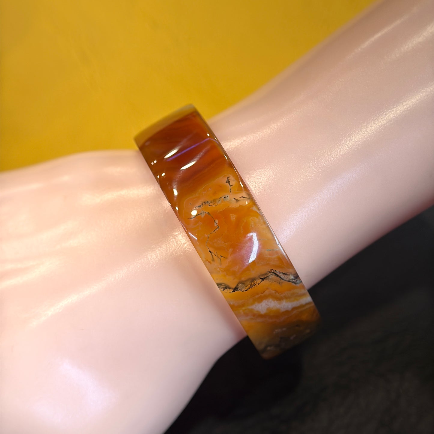 Natural Moss Agate VIP Bangle Square Style Size 52 mm