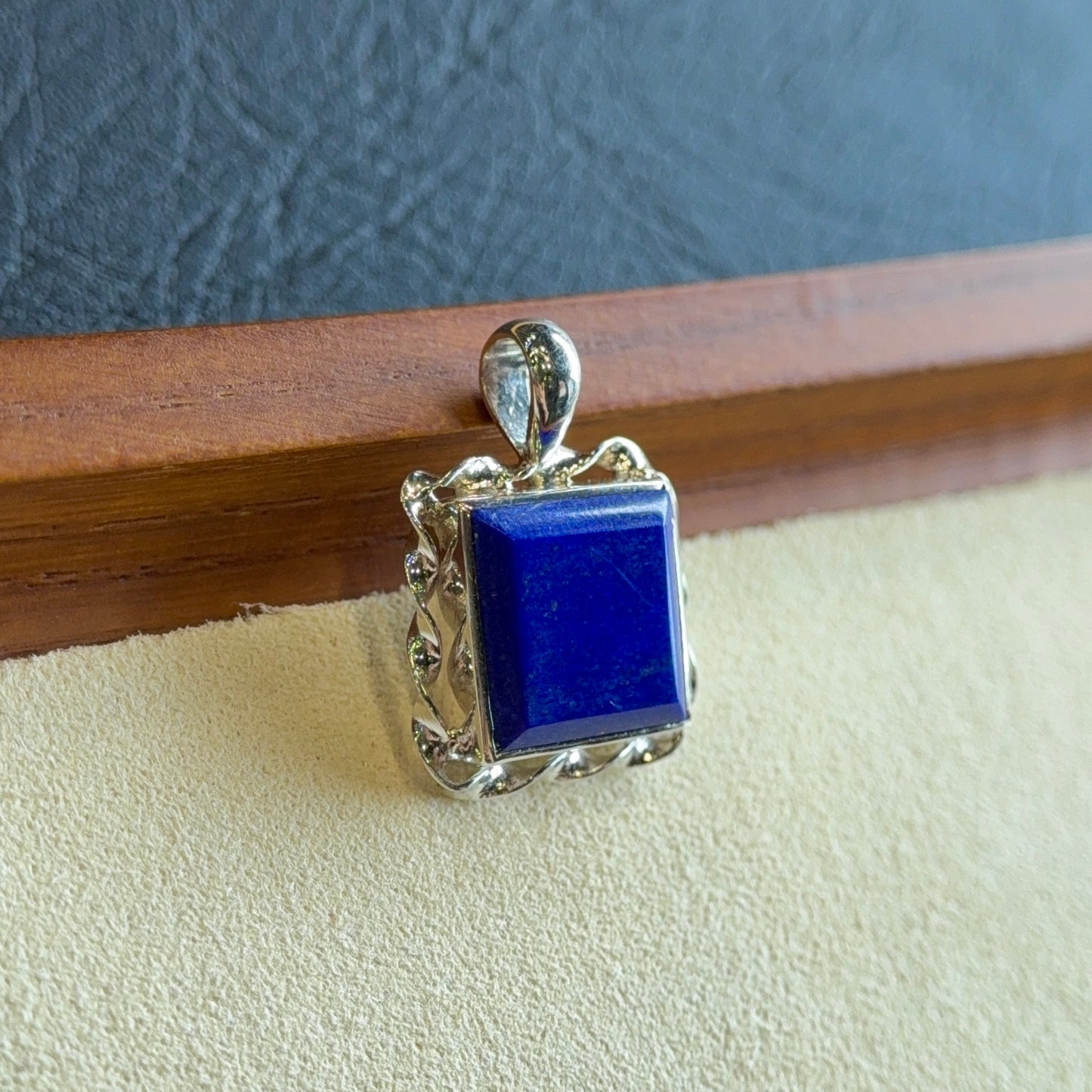Natural Lapis Lazuli Square Pendant in Gold Platted Silver Plated Setting