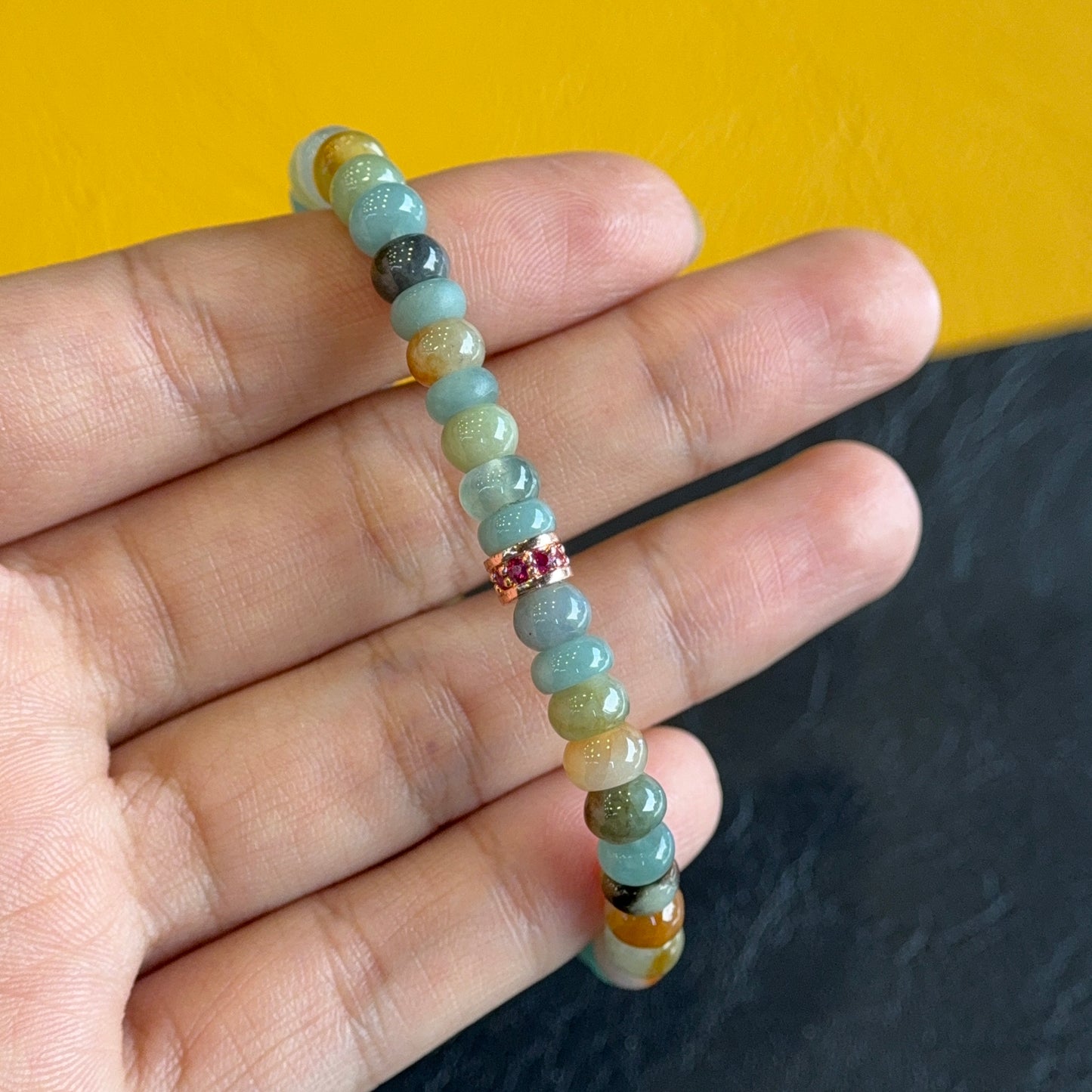 Natural Multi-Colour Jadeite Jade Rondelle Bracelet Size 6 mm