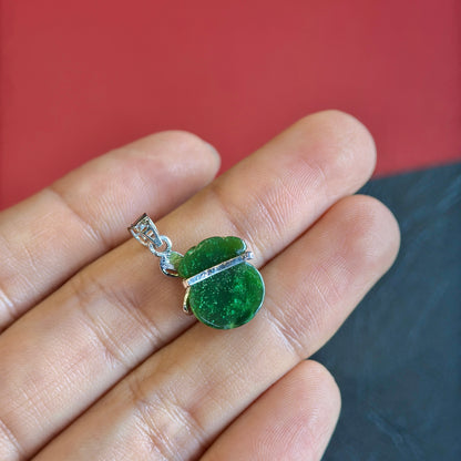 Prosperous Bag Natural Nephrite Jade Pendant  with Gold Plated  Silver Hook