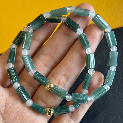 Bamboo Natural Blue Jadeite Jade  mixed with White Agate Bracelet