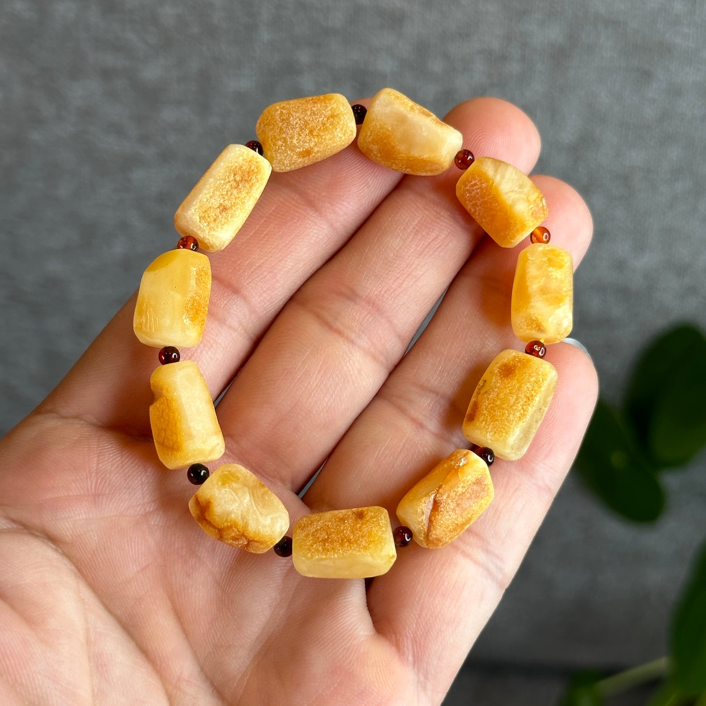 Natural Root Amber Freeform mixed with Garnet Bracelet Size 9 mm