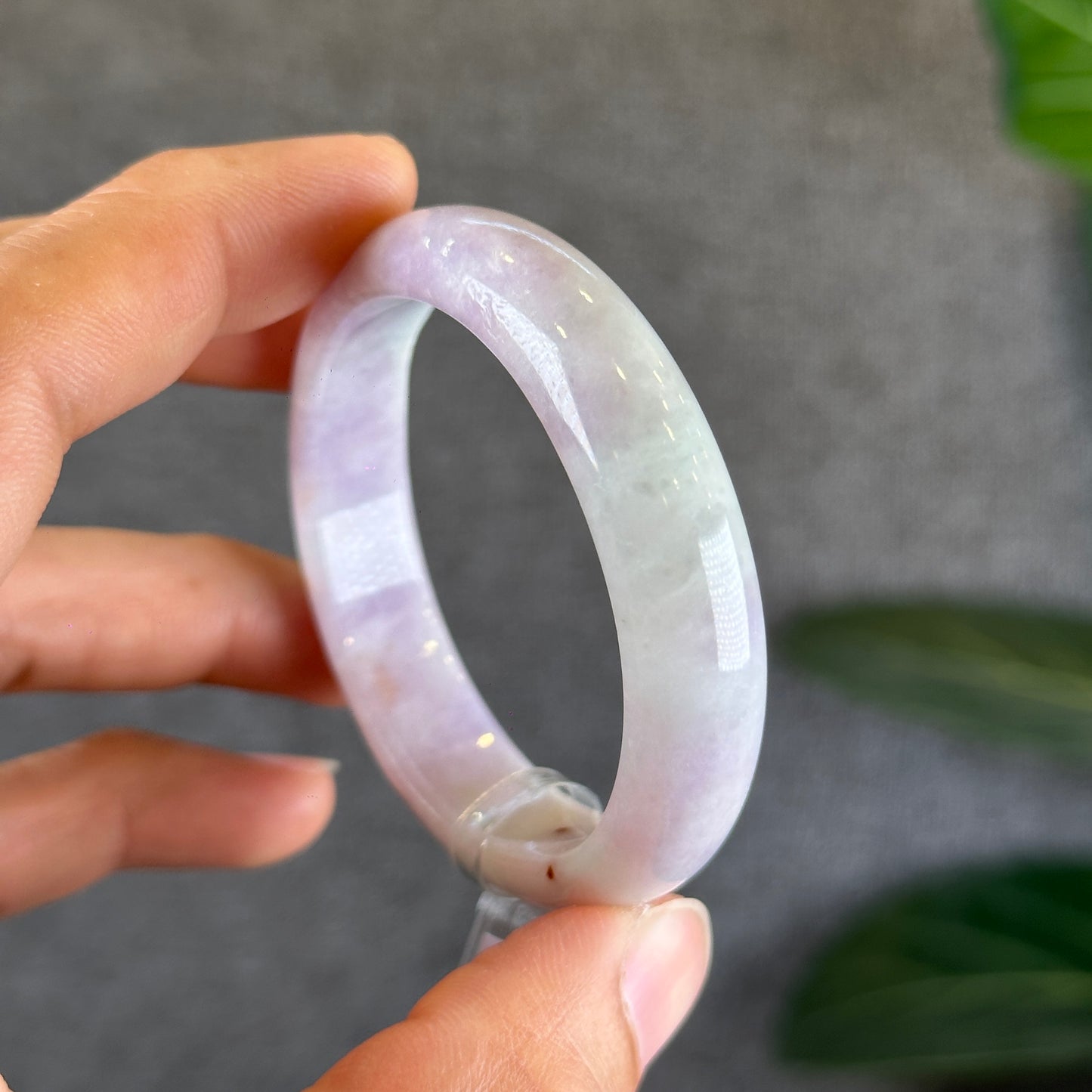 Lavendar with Two Orange Dots Jadeite Jade Oval Leaf Style Bangle Size 50-51 mm Certificate 646759