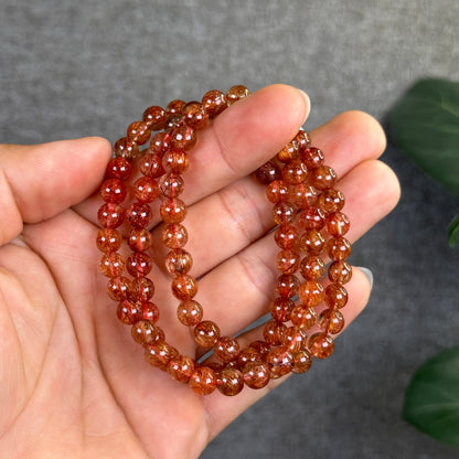 Red Brown Rutilated Quartz Triple Wrap Bracelet Size 6.5 m