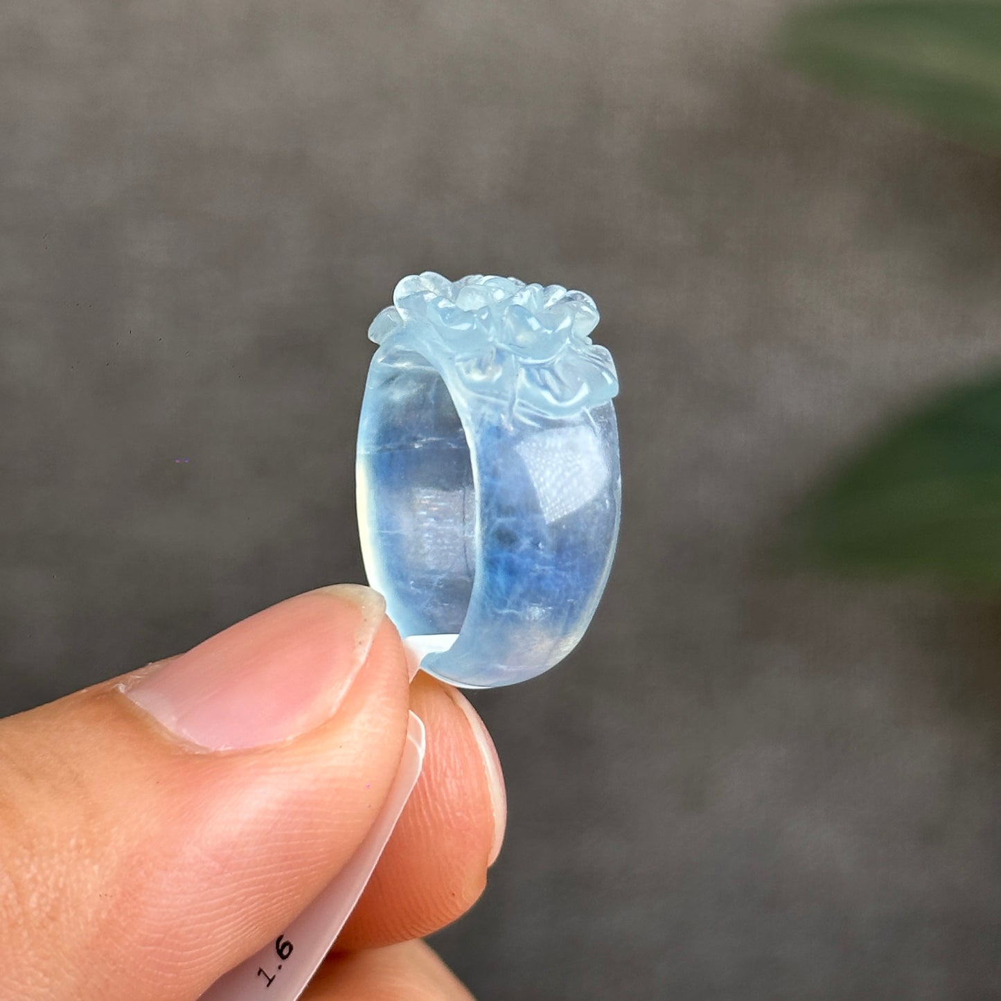 Flower Carving Natural Aquamarine Ring Size 1.6