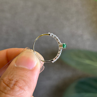 Imperial Green Natural Jadeite Jade Ring in 18 K White Gold Setting with White Sapphire Size 1.7
