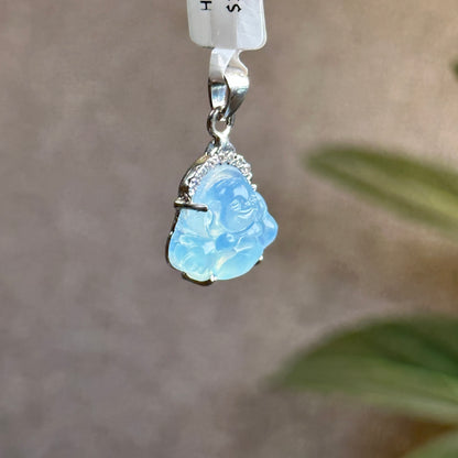 Happy Buddha Aquamarine Pendant in Silver Setting