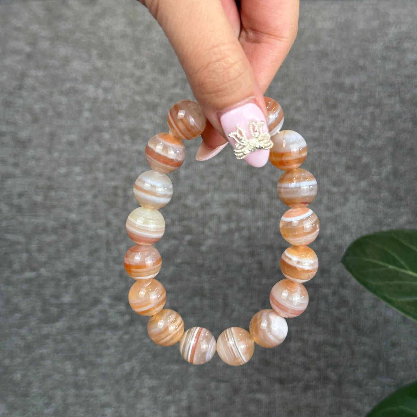 Botswana Pink Light Stripes Agate Bracelet Size 12.5 mm