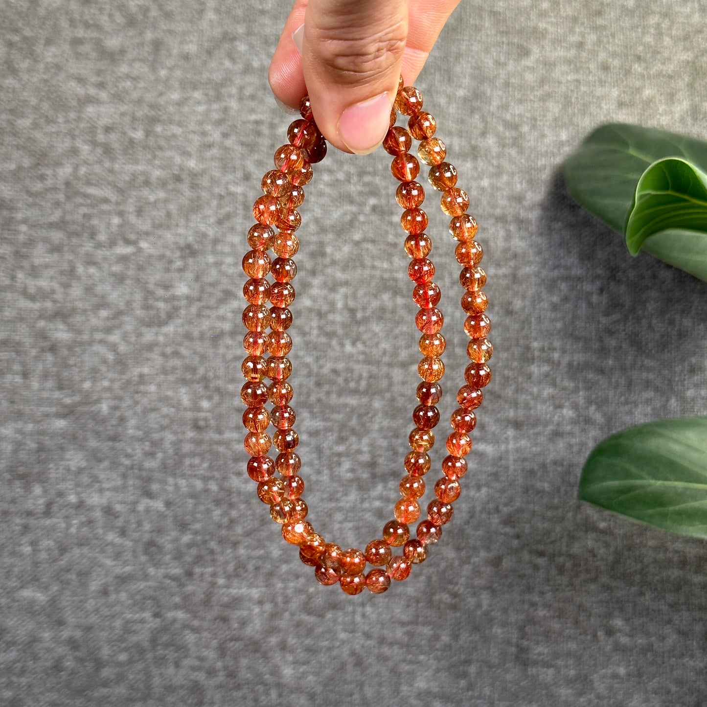 Red Brown Rutilated Quartz Triple Wrap Bracelet Size 6.5 m