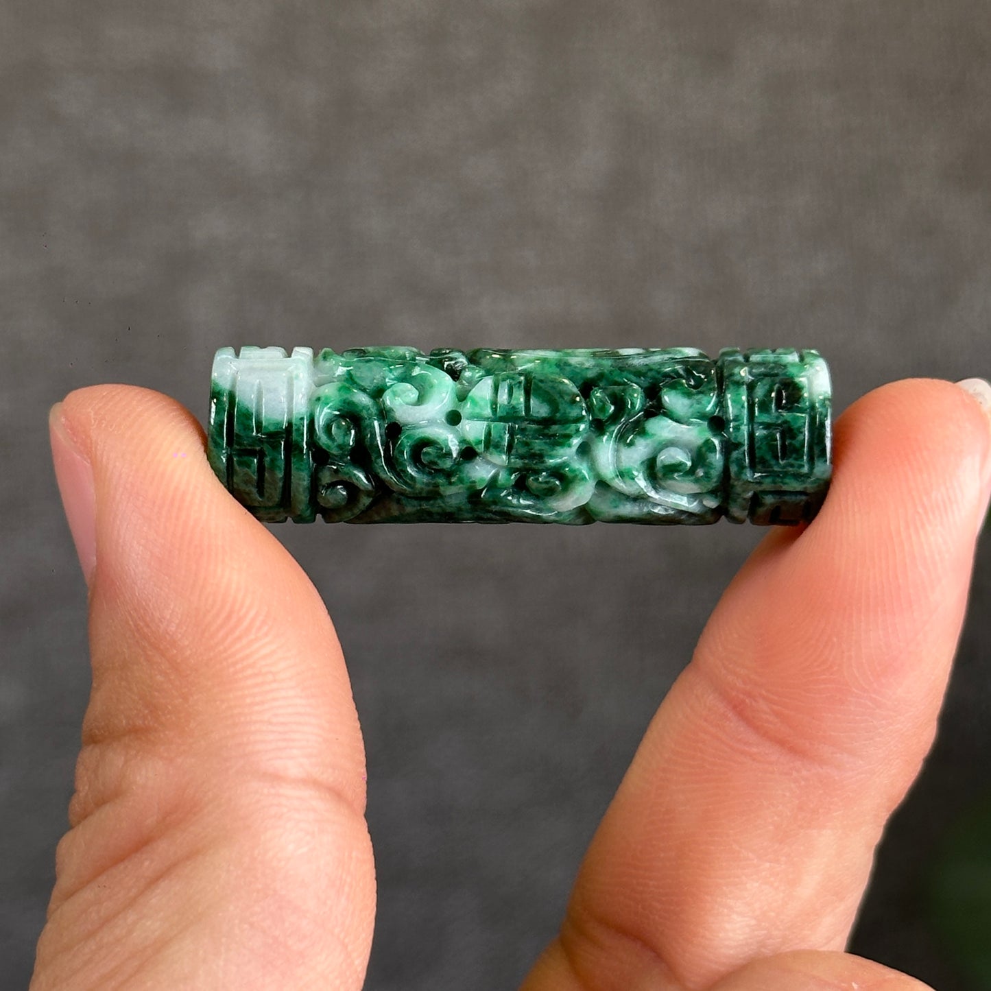 Nhu Y Carved Jadeite Jade Cylinder Pendant