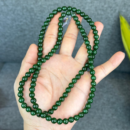 Natural Nephrite Jade Triple Wrap (108 Bead) Bracelet Size 7 mm