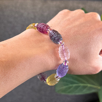 Natural Fluorite Barrel Carved Bracelet Size 10.8 mm