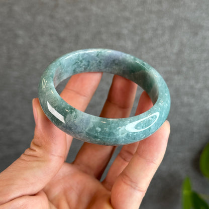 Water Green Jadeite Jade Bangle Leaf Style Size 55 mm