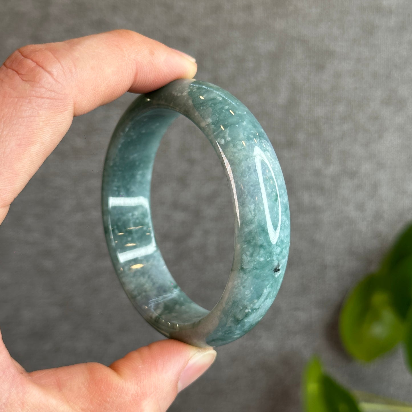 Water Green Jadeite Jade Bangle Leaf Style Size 55 mm
